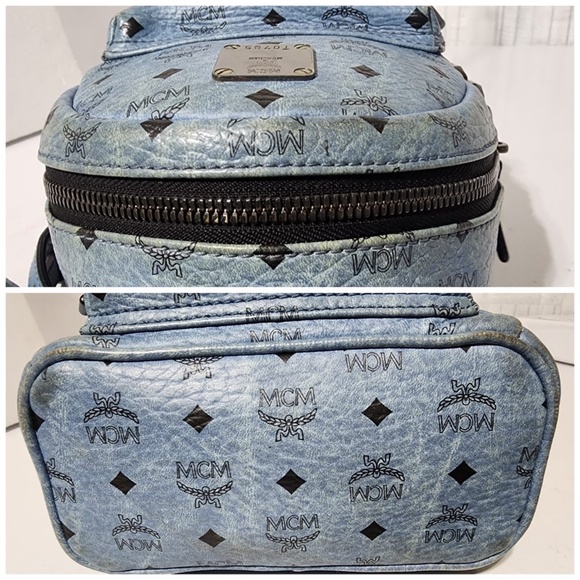 Authentic MCM Visetos Side Stud X-Mini Stark Bebe Boo Backpack Blue - Picture 11 of 13